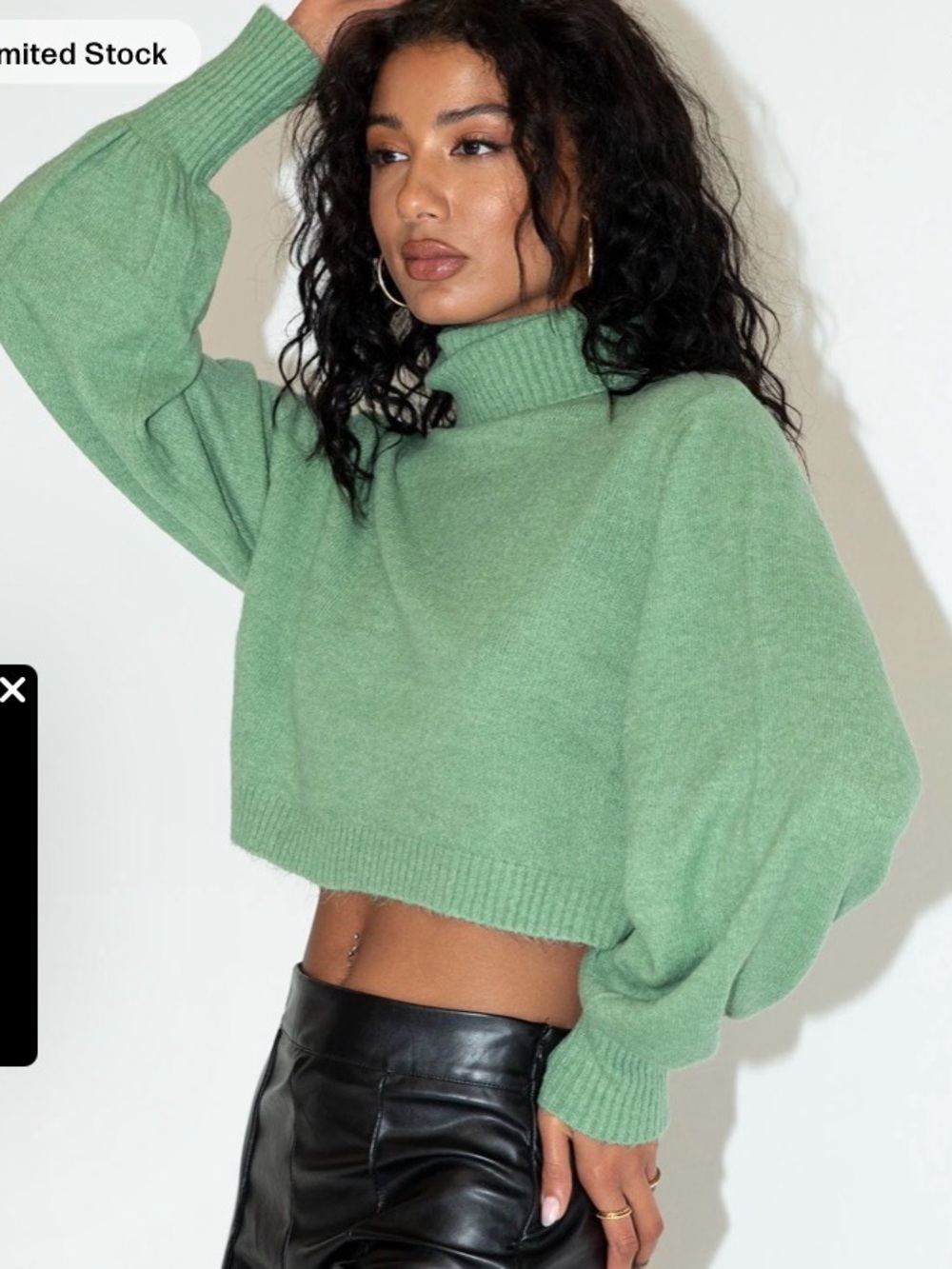 Princess Polly Sage Green Cropped Turtleneck Sweater 4